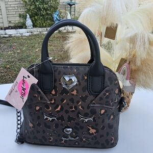 Betsey Johnson Black and Brown Leopard Crossbody Bag